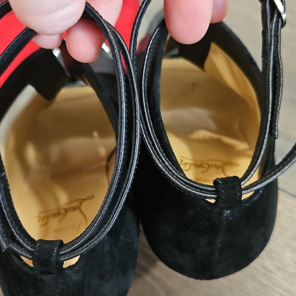 Christian Louboutin Diptic Black Peep-Toe Heels - Size 37 1/2 US 7.5-8 - Picture 14 of 16